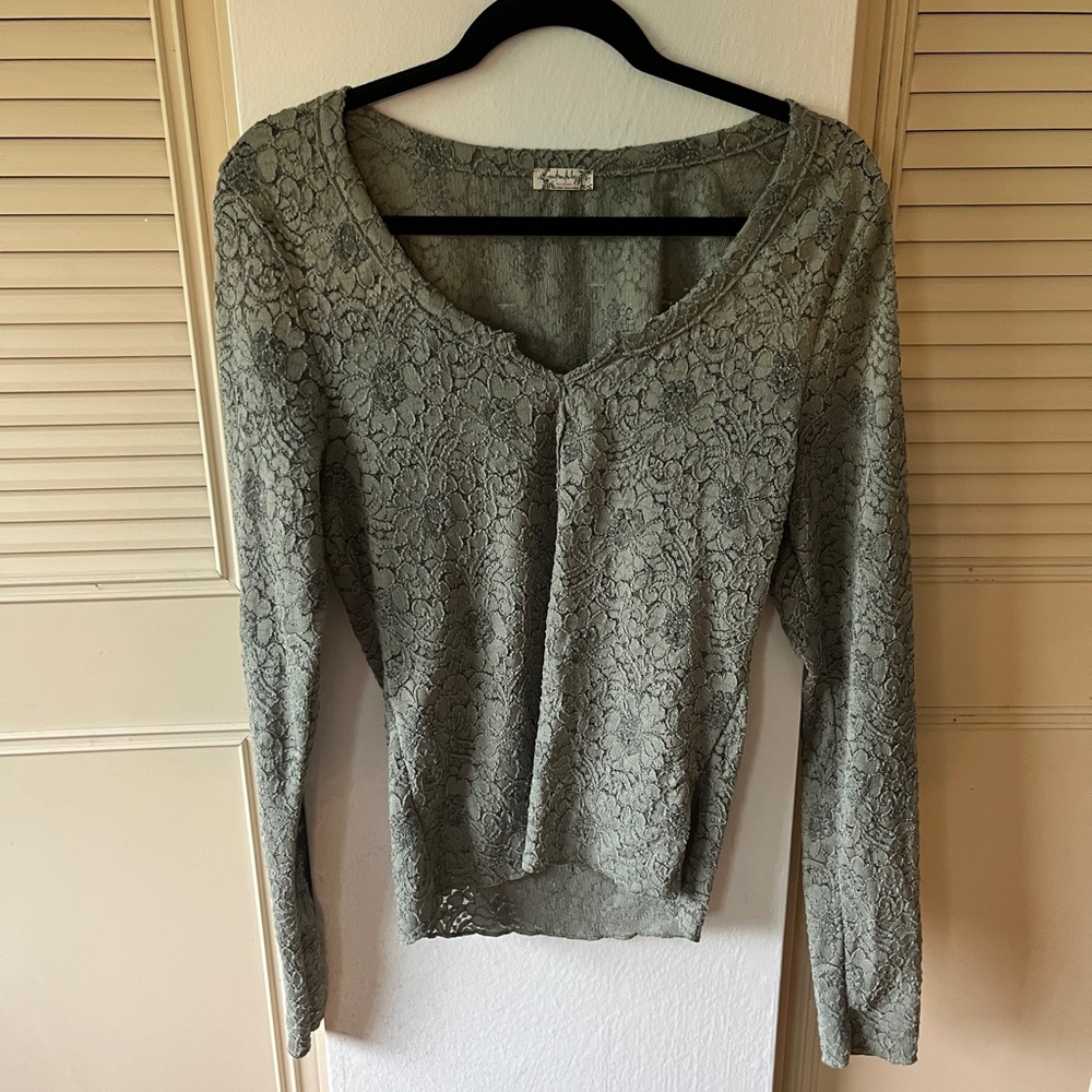 Free People Green Fitted Buttoned Blouse